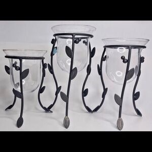 Partylite Trio Votive Holders Metal Leaf Candle Holders Set